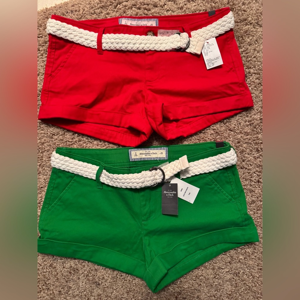Abercrombie & Fitch Red and Green Shorts